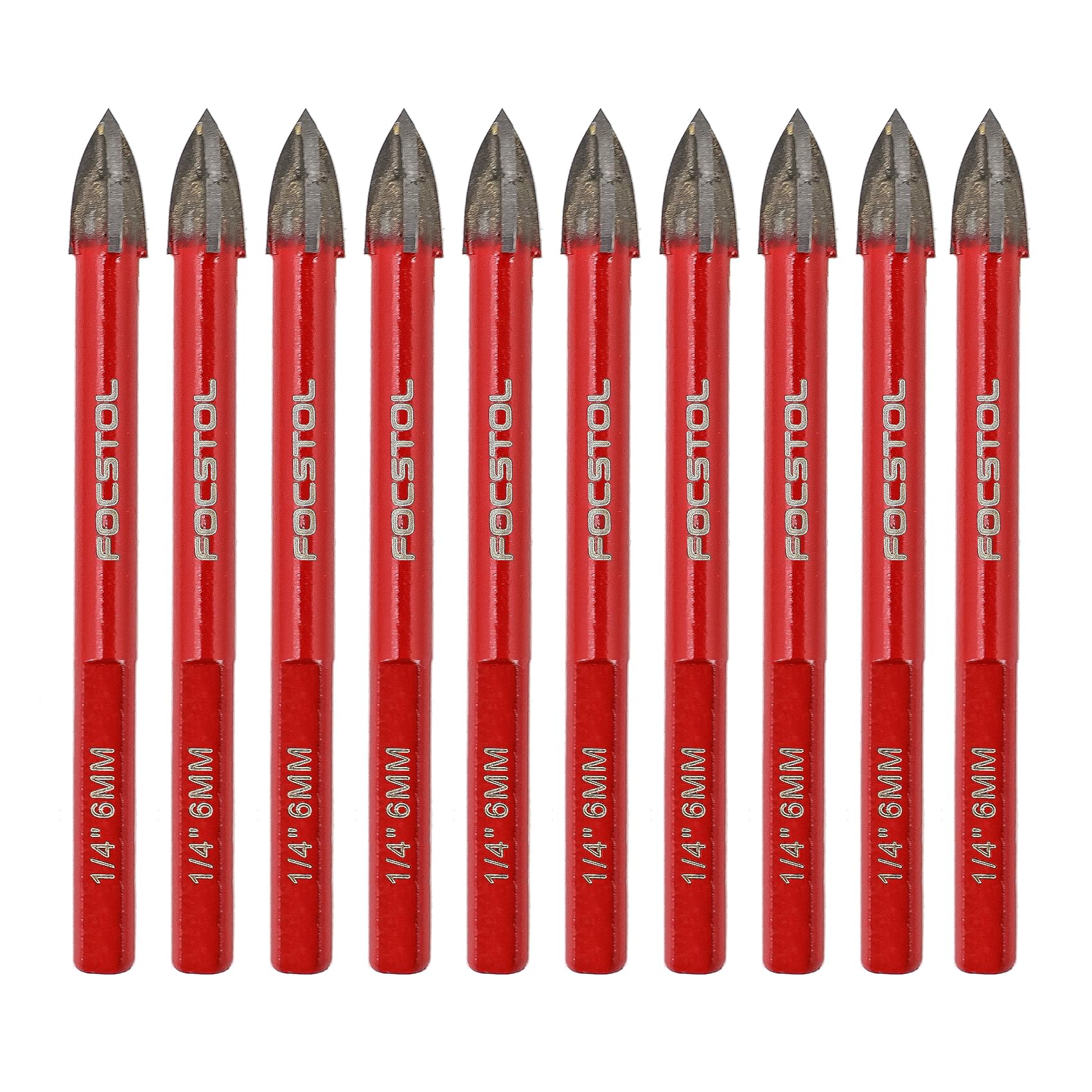FOCSTOL Masonry Drill Bits Set - 10pcs 6mm Carbide Drill Bits Set with Triangle Shank for Wood Plastic Foam Tiles Softer Materials