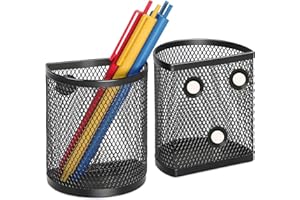 Magnetic Metal Pen Holder, Mesh Pencil and Marker Storage Cup - Half-Round Pen Organizer for Home & Office, Adheres to Refrig