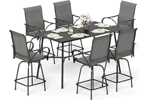 Sophia & William Outdoor Bar Set, Patio Bar Table and Chairs Set, Bar Height Patio Set - 6 x Swivel Bar Chairs(Grey), 1 x Rectangular Bar Table(Black)