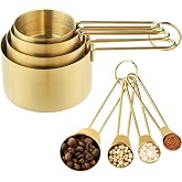 Measuring Cups and Spoons Set, Kaloo 8PCS Stainless Steel Metal Measuring Cups, Gold Finish, Ideal for Cooking and Baking