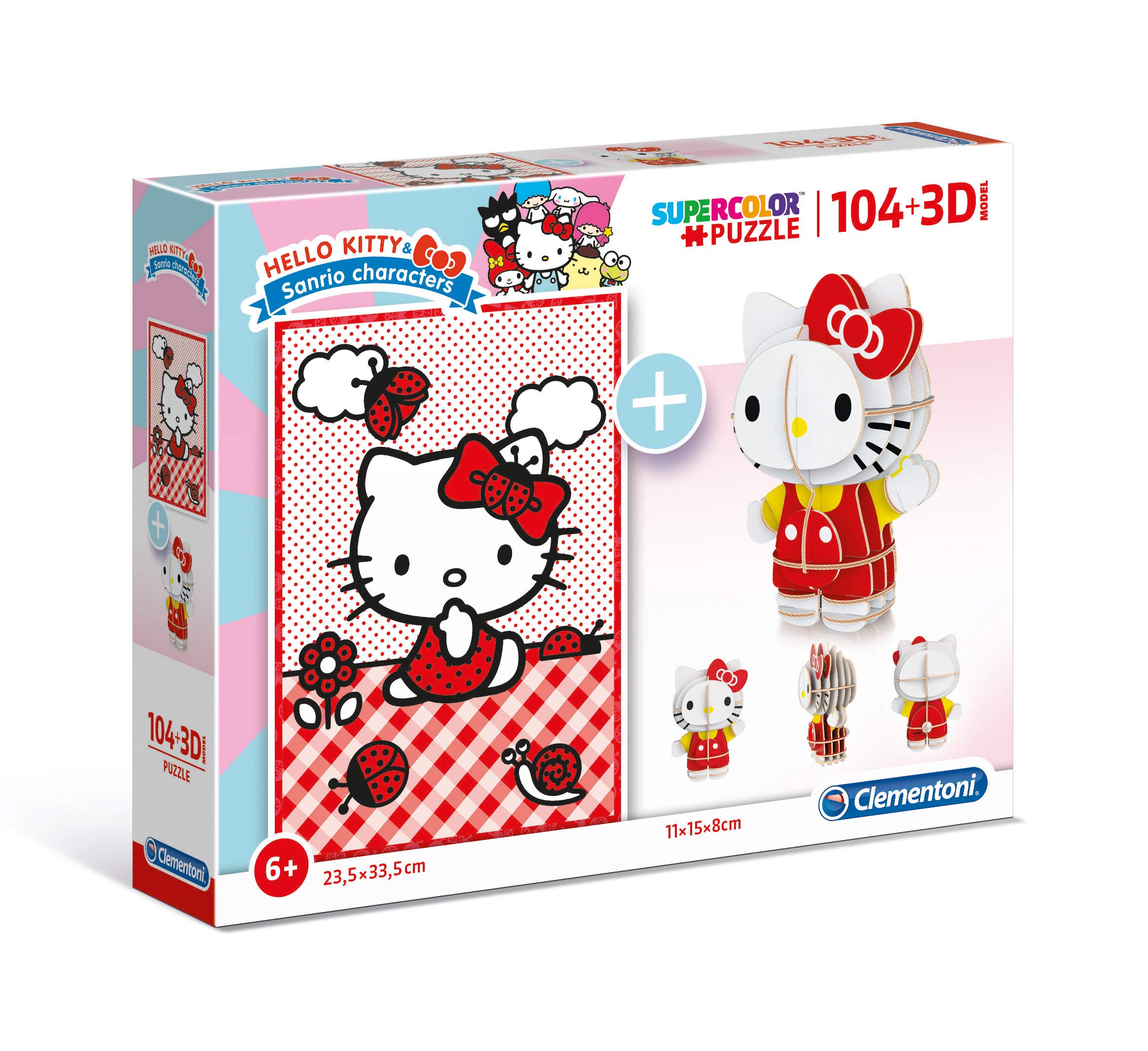 Clementoni - 20171 - Puzzle 104 pieces + 3D Model - Hello Kitty - Made in Italy - jigsaw puzzle children age 6+
