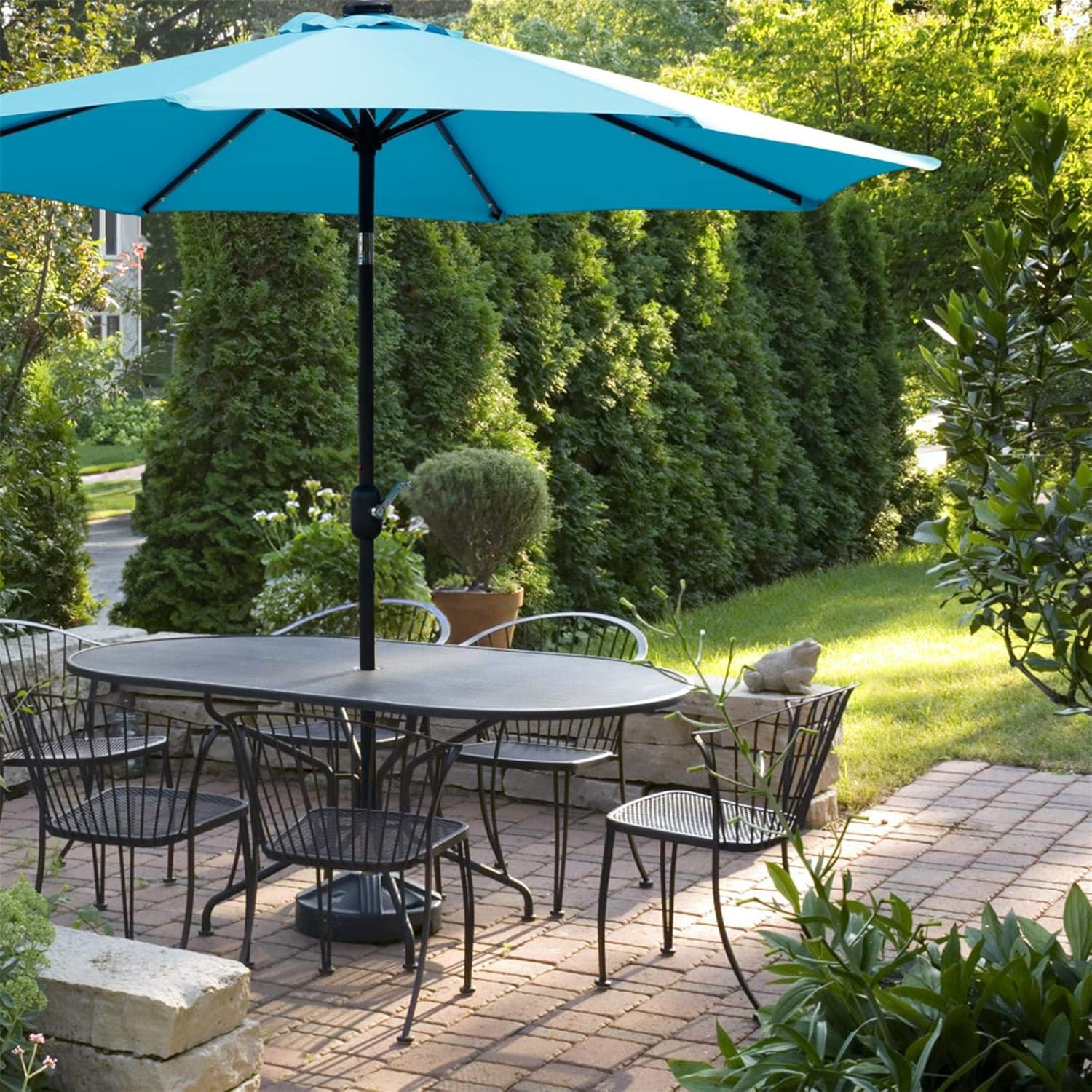 9 Solar Patio Umbrella 32 Led Lighted Outdoor Umbrella Sun Shade W 8 Steel Ribs Ebay