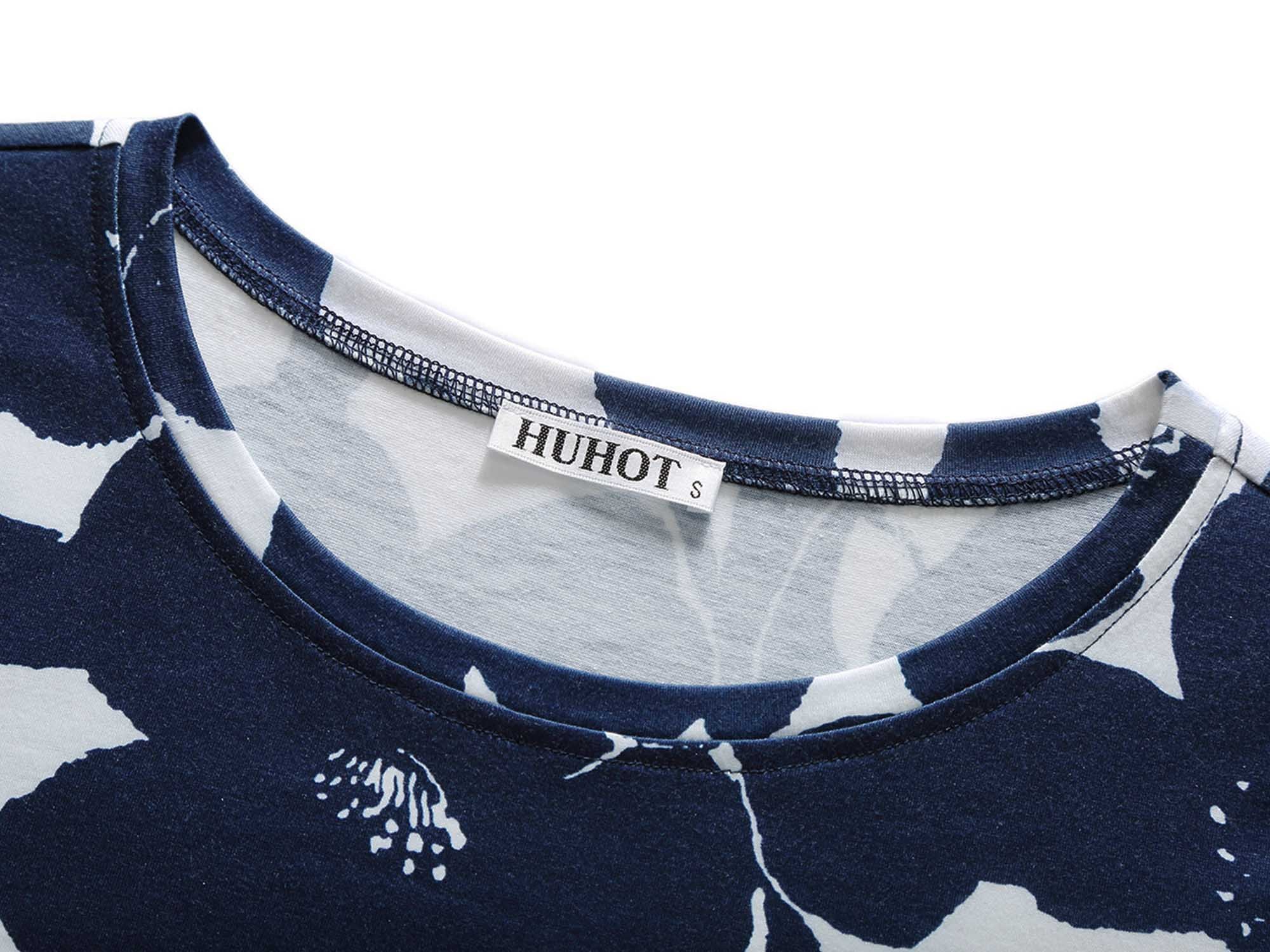 huhot women short sleeve round neck summer casual flared midi dress