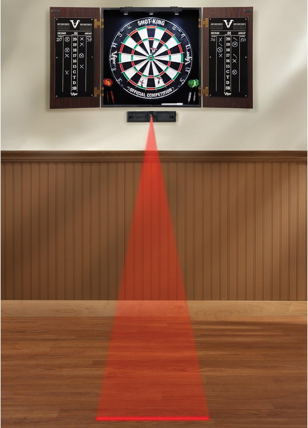 Viper Stadium Cabinet & Shot King Sisal/Bristle Dartboard Ready-to-Play Bundle: Elite Set (Shot King Dartboard, Darts, Shadow Buster and Laser Throw Line) : Sports & Outdoors