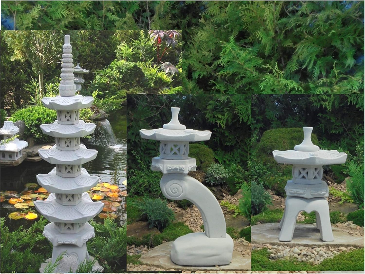 3 Stück. Pagode + Yukimi + Rankei S japanische Steinlaterne Garten Laterne