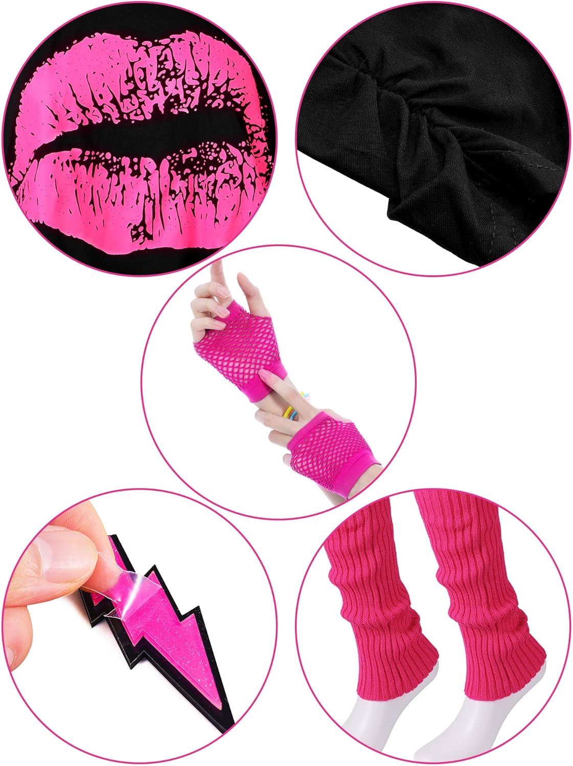 80s Costume Accessories Set T-Shirt Tutu Headband Earring Necklace Leg Warmers: Clothing