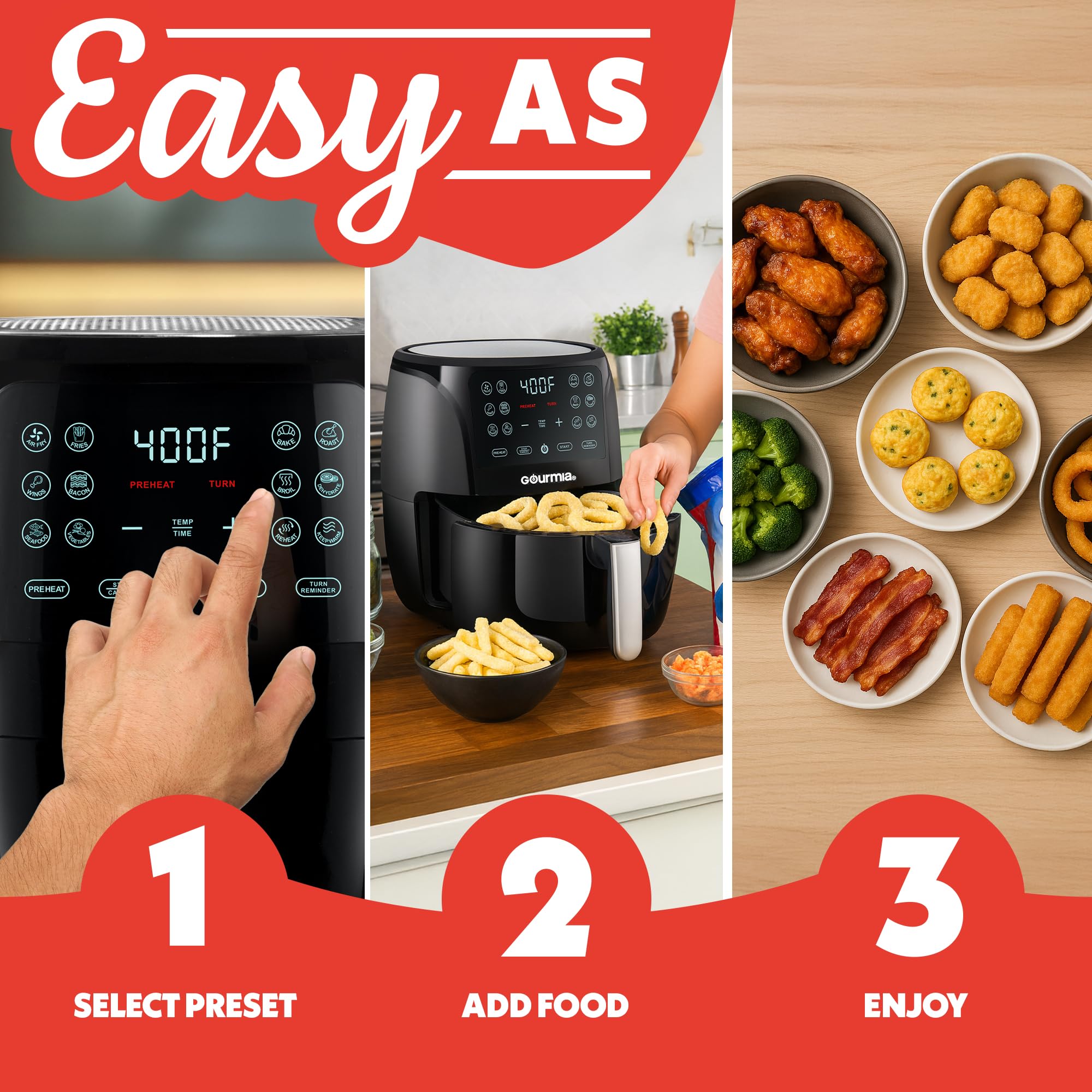 Gourmia Air Fryer Oven Digital Display 4 Quart Large AirFryer Cooker 12 1-Touch Cooking Presets, Black and Stainless Steel Accents Fry Force GAF486