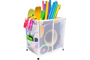 Essentially Yours Pool Floats, Balls, Toys and Equipment Rolling Mesh Organizer Storage Bin, Large, (35" W x 25.4" L x 37.5" H), White Style 455102