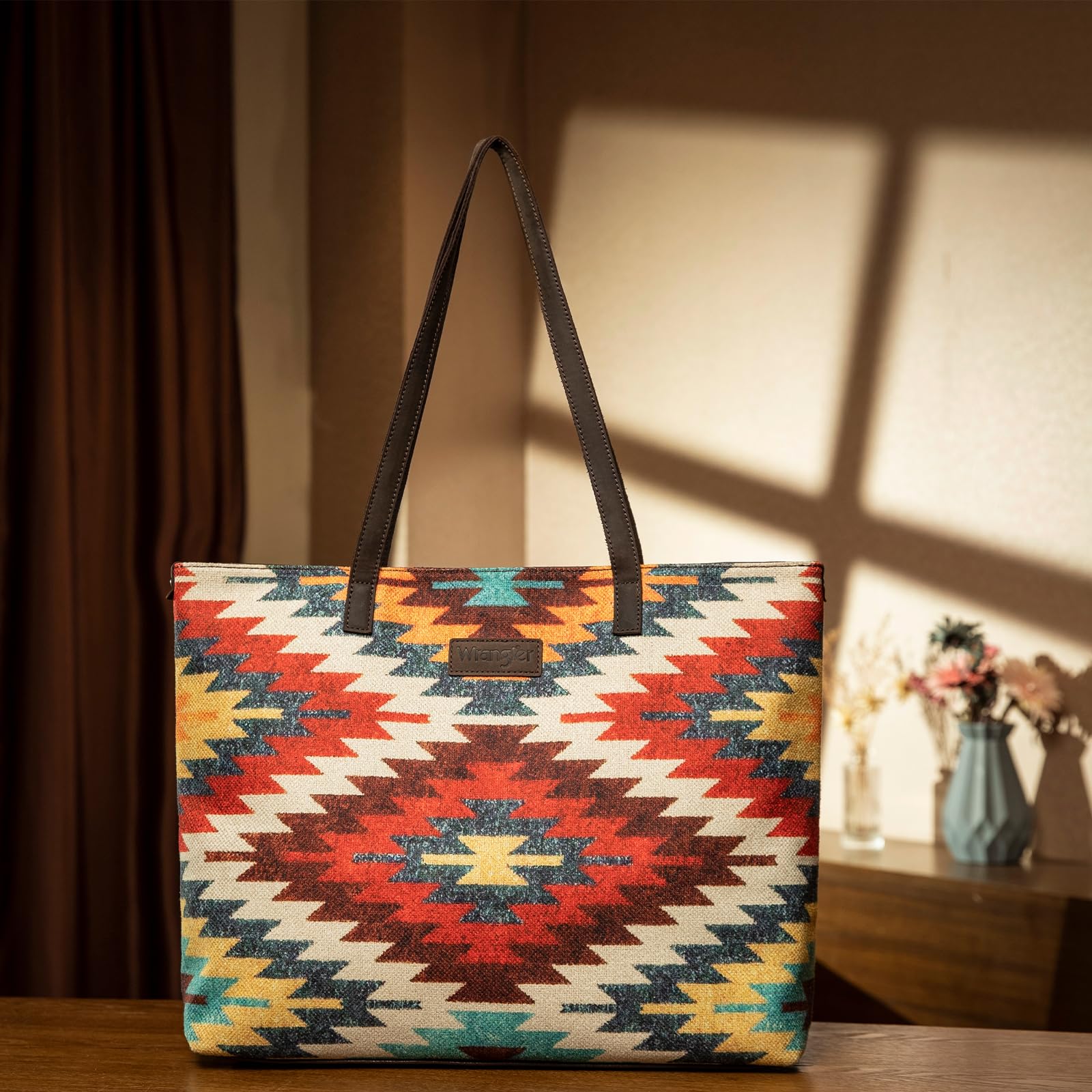 Montana West Wrangler Tote Bag for Women Canvas Shoulder Handbag Aztec Purse