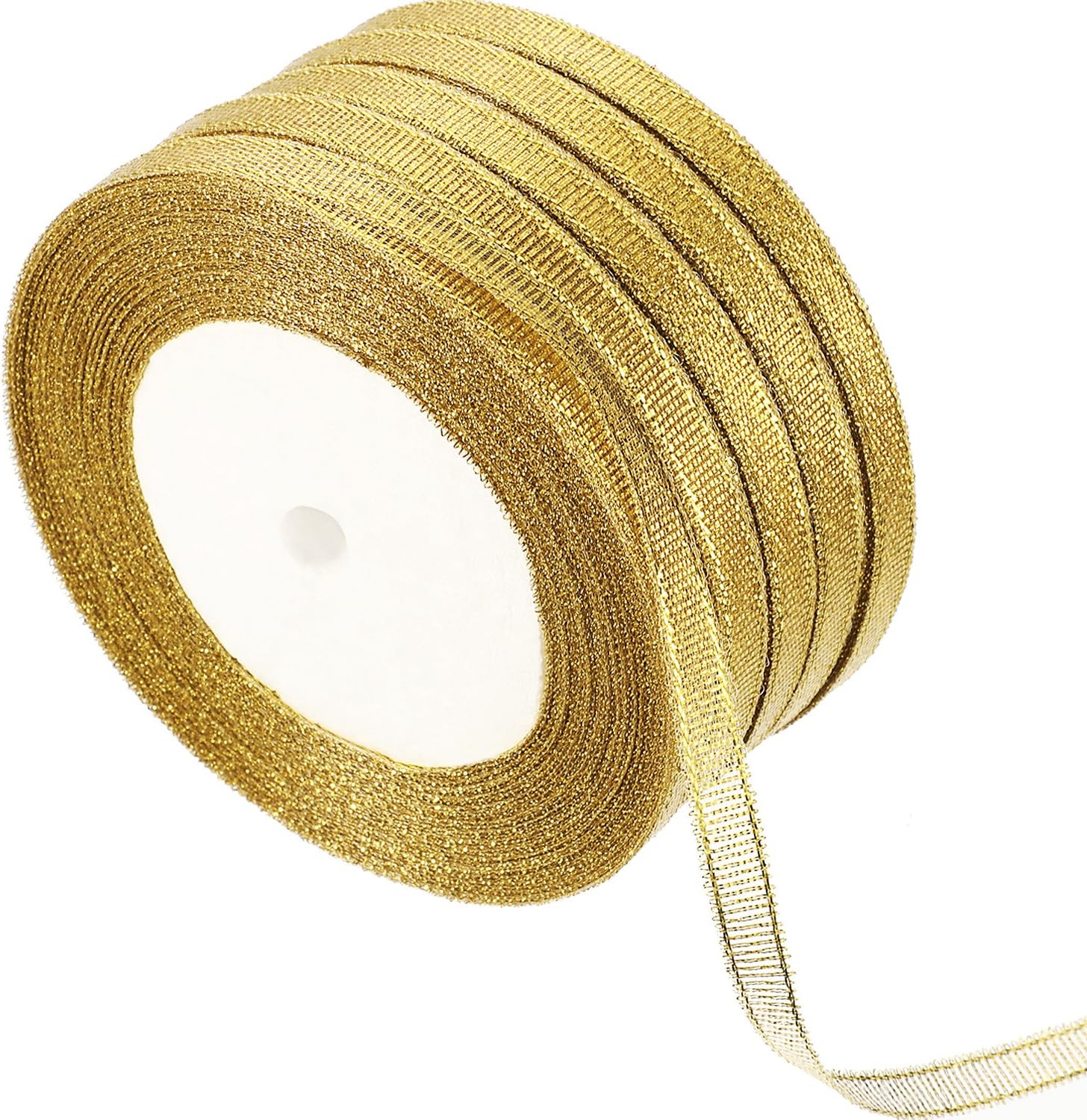 Gejoy 5 Rolls 0.24 Inch Gold Glitter Ribbons Metallic Ribbons for