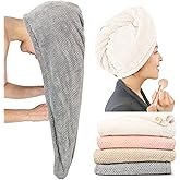 ROLSHOL Extra Large 4 Pack Microfiber Hair Towel Wrap for Women Super Absorbent & Quick Dry Hair Drying Towels with Button, H