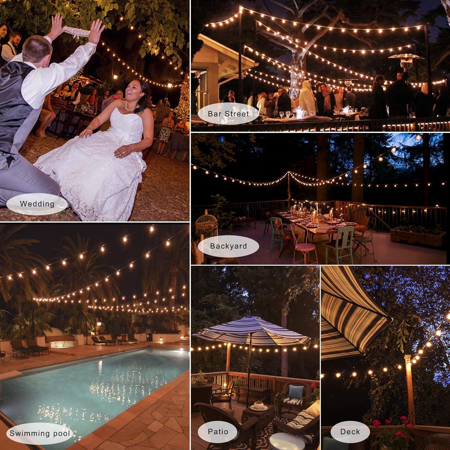 AVANLO 2 Pack 30Ft G40 Globe String Lights with 60 Clear Bulbs & 8 Spare Bulbs, Outdoor Patio, Backyard Hanging Lights or Indoor Room Decor Lights, Weatherproof IP44, 1.8M Extension Line, UL Listed : Garden & Outdoor