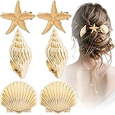 PAGOW 6 Pcs Gold Starfish Hair Clip, Metal Beach Hair Clips, Small Alligator Seashell Hair Clip Accessories for Women, Summer Holiday, Beach Party (3 Styles)