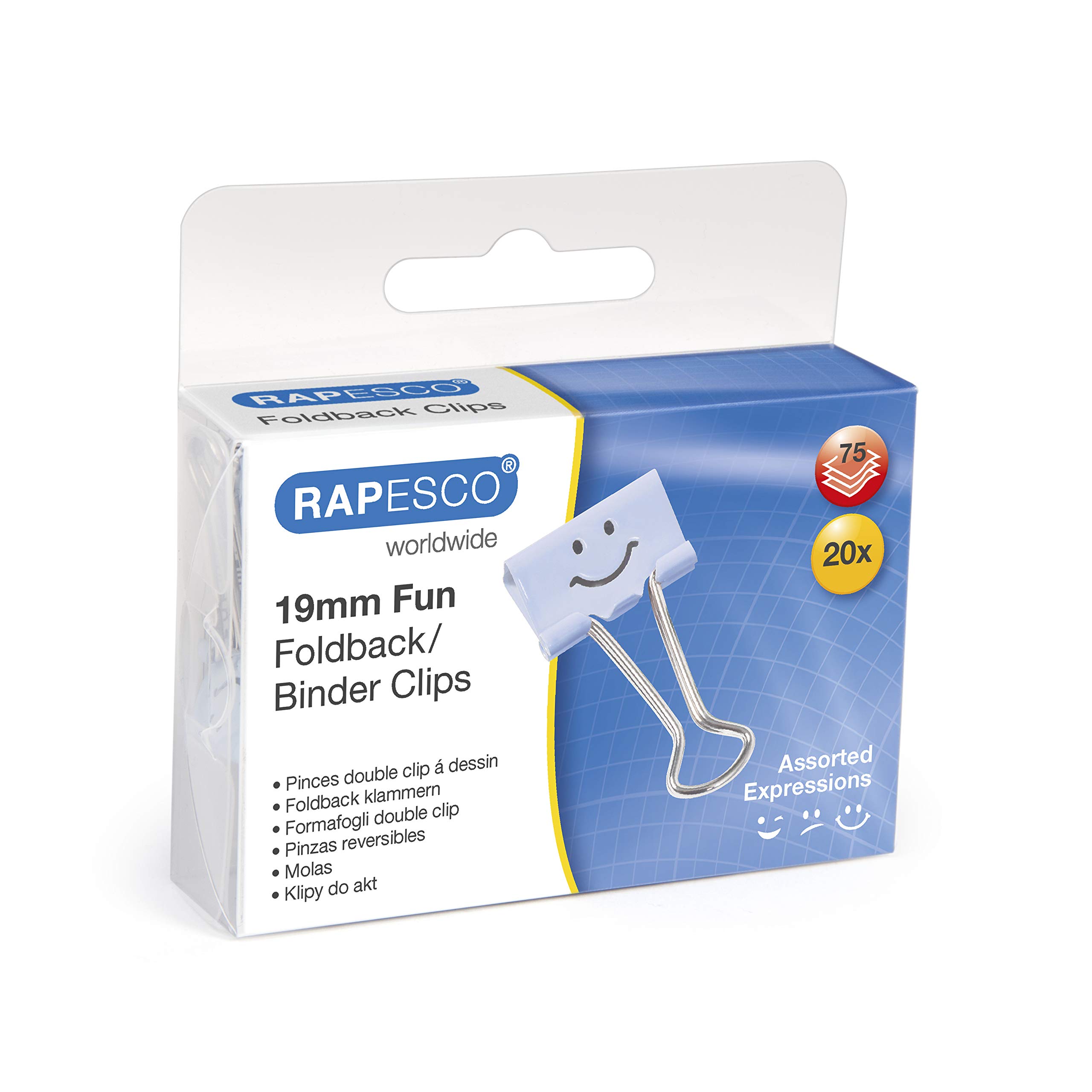 Rapesco 1350 19 mm Fun Foldback Clips, Powder Blue, Pack of 20