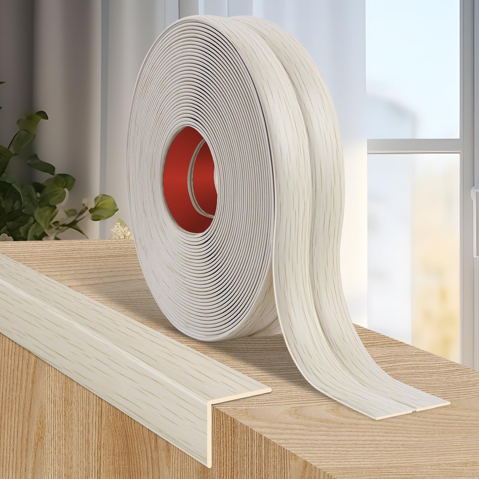 Photo 1 of Flexible Wall Corner Protector Moulding Trim Peel and Stick Wall Corner Guards Edge Protector Self Adhesive Molding Trim Strip for Edge Ceiling (Beige Wood Grain, 1.6 in x 40 Ft)