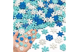 HLARTNET Christmas Snowflake Buttons for Crafts - 200 Pcs Assorted Wooden Snowflake Buttons Embellishments DIY Snowflake Shaped Christmas Tree Ornaments for Winter Party Craft Sewing Home Decor (Blue, White)