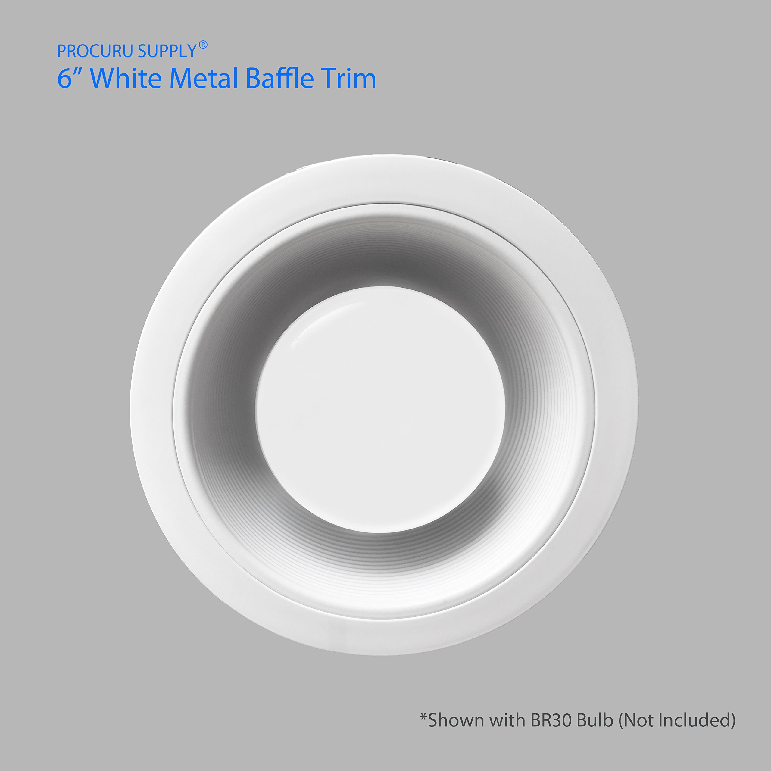 [12Pack] PROCURU 6" White Baffle Metal Recessed Can Light Trim For