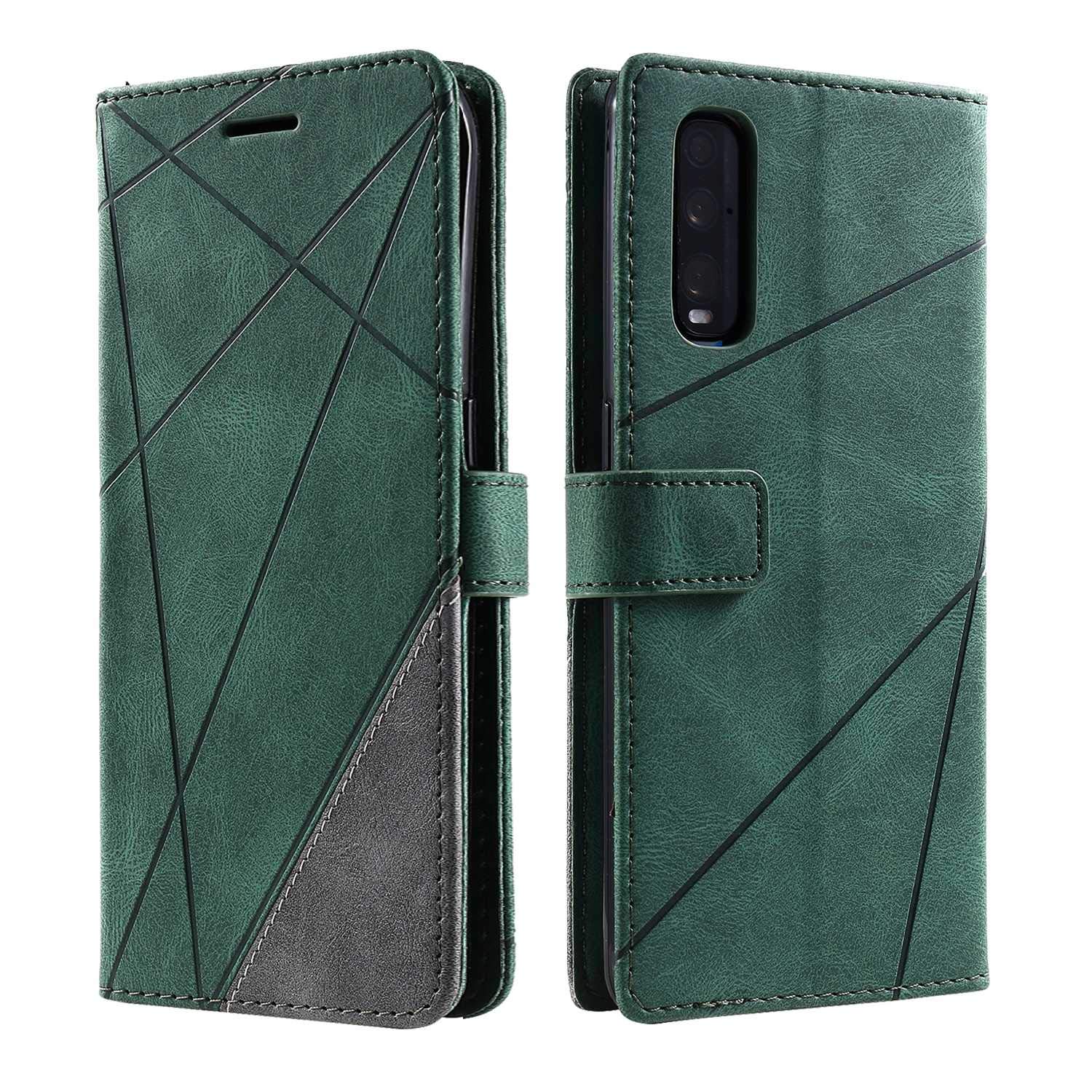 SONWO Case for Oppo Find X2 Case, Premium Leather Flip Wallet Case Magnetic Closure Card Slots Kickstand Phone Case for Oppo Find X2, Green