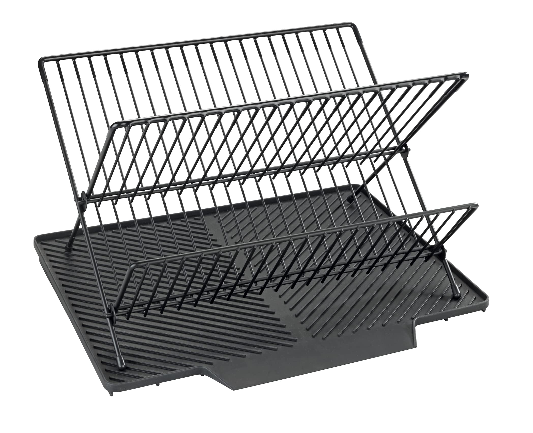 WENKO Nelia draining mat with dish drainer rack with sloping surface for optimal water drainage, plastic dish mat, metal rack, (W x H x D): 34 x 24 x 40 cm, black