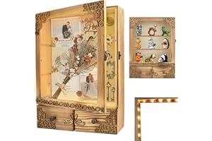 KWYADLUO Large Shadow Box with Light, Deep Shadow Box with Shelves and Drawer, Shadow Box Frame with Slot Acrylic Top Loading