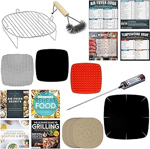 Air Fryer Countertop Oven Accessories Compatible With Ninja Foodi, Cuisinart TOA, Instant Pot Vortex, Soing, Pinsoon, Geek Chef, Master Culinary +More | Stainless Steel Rack Accessory + Cookbooks