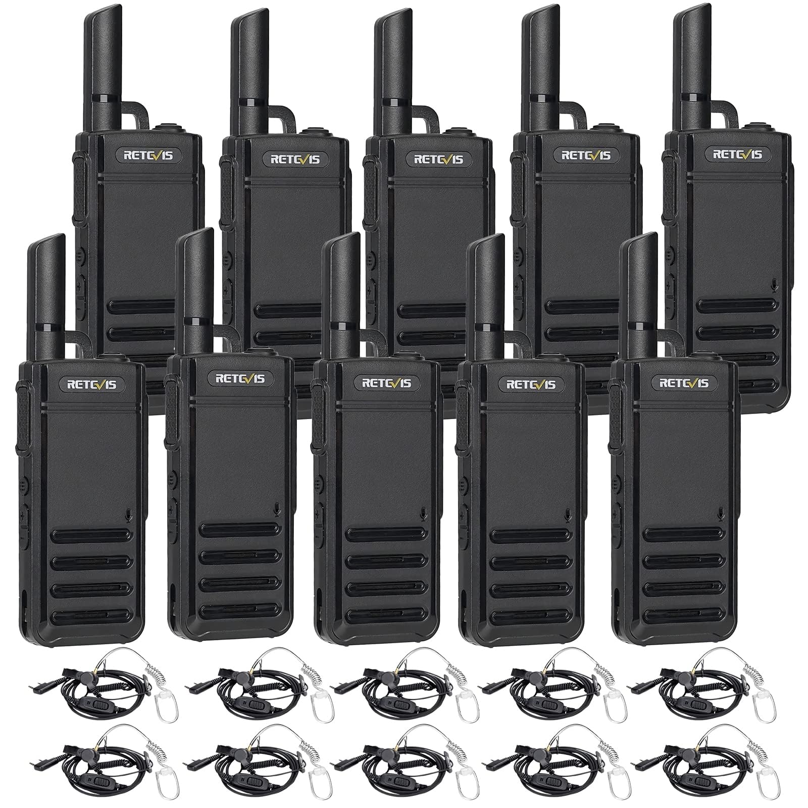 Retevis RB639 Walkie Talkies, PMR446 Mini 2 Way Radio,VOX, USB-C Rechargeable, Emergency Alarm, Portable Walkie Talkies for Adults with Earpieces for School, Hotel (10 Pcs, Black)