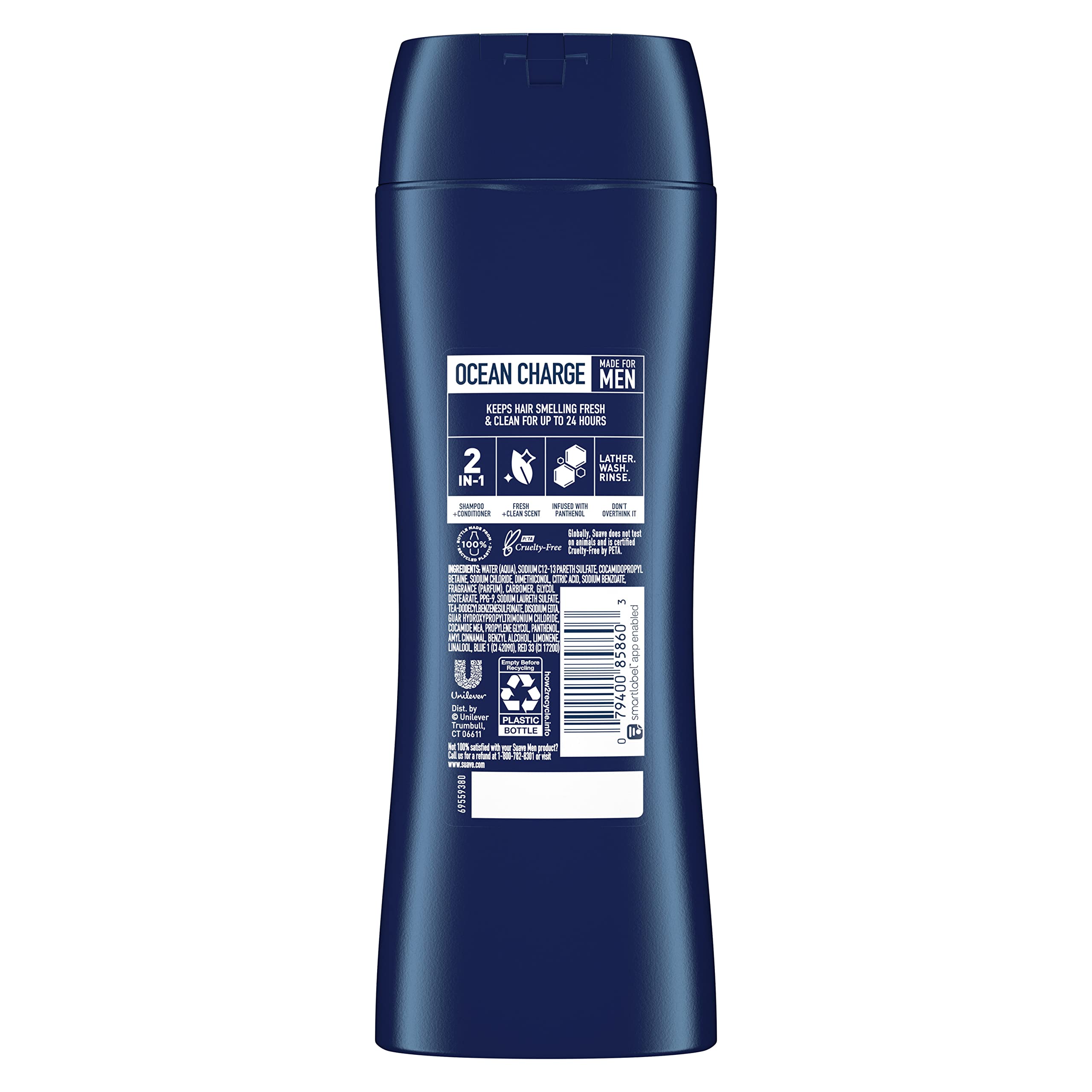 Suave Men 2 in 1 Shampoo and Conditioner Ocean Charge 12.6 Fl Oz (Pack of 6)