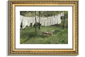 VIYYIEA Gold Framed Wall Art Canvas Print Home Decor Vintage Laundry Room Art Print Antique Oil Painting Country Landscape Retro Wall Decor Canvas Prints for Living Room Bedroom Office Gallery 11x14in