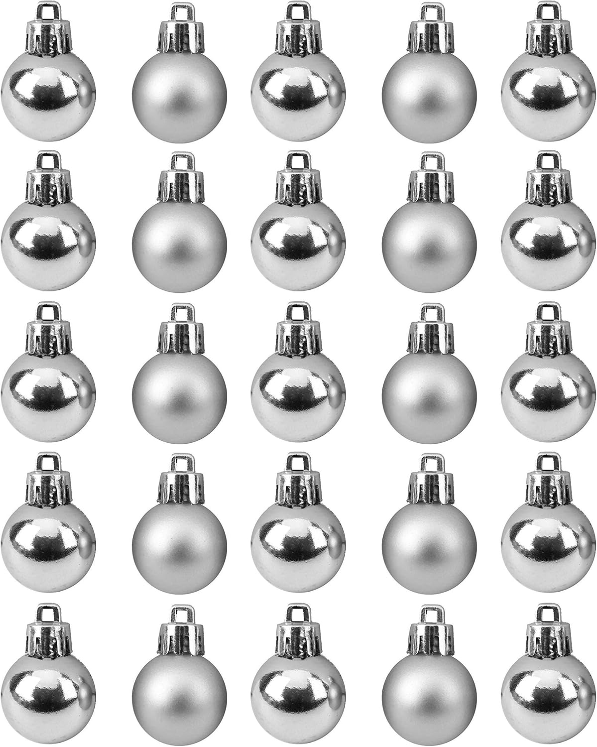 Toyland® 25 Mini Shiny and Matt Small Christmas Tree Baubles SILVER