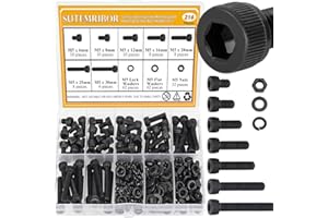 216 Pieces M5 Screws Nuts Washers Set Black, Sutemribor M5 x 6/8/12/16/20/25/30mm Hex Socket Head Cap Screws Nuts Washers Assortment Kit, 12.9 Grade Alloy Steel, Fully Threaded