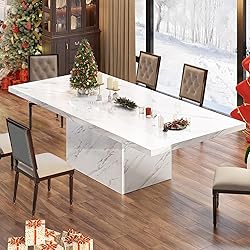 HSH 71” White Faux Marble Dining Table, Rectangle