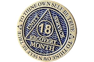RECOVERYCHIP 18 Month AA Medallion Antique Bronze Dusty Blue Color Sobriety Chip