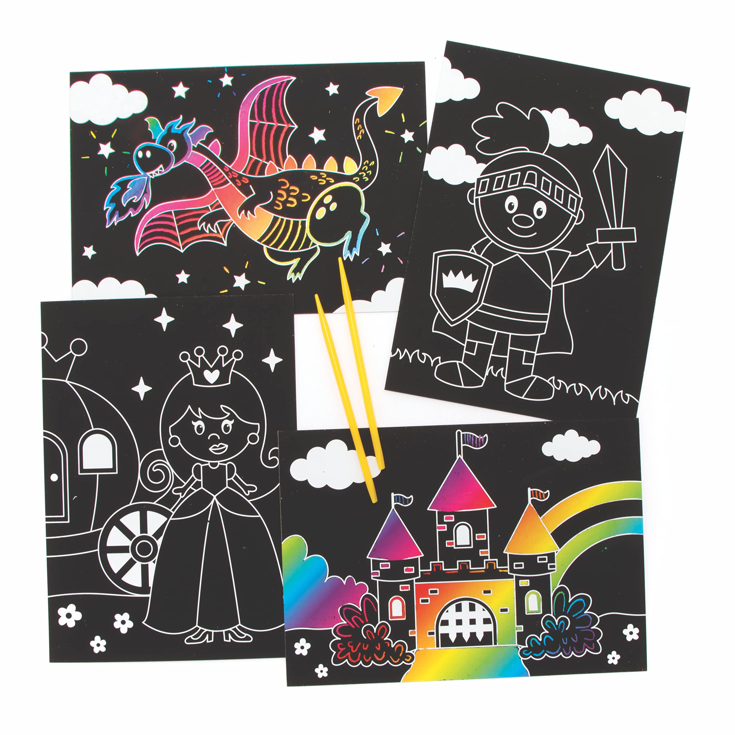 Baker Ross FE514 Fairy Tale Scratch Art Pictures - Pack of 8, Engraving Art for Children, Creative Activities for Kids, Art Set for Creative Minds — image 1