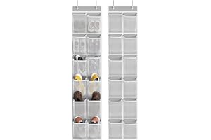Simple Houseware 12 Large Mesh Pocket Over Door Hanging Shoe Organizer, 2 Pack, Grey (142 cm x 32 cm)