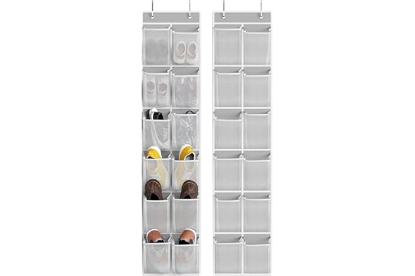 Simple Houseware 12 Large Mesh Pocket Over Door Hanging Shoe Organizer, 2 Pack, Grey (142 cm x 32 cm) | Total 24 Pockets, 142