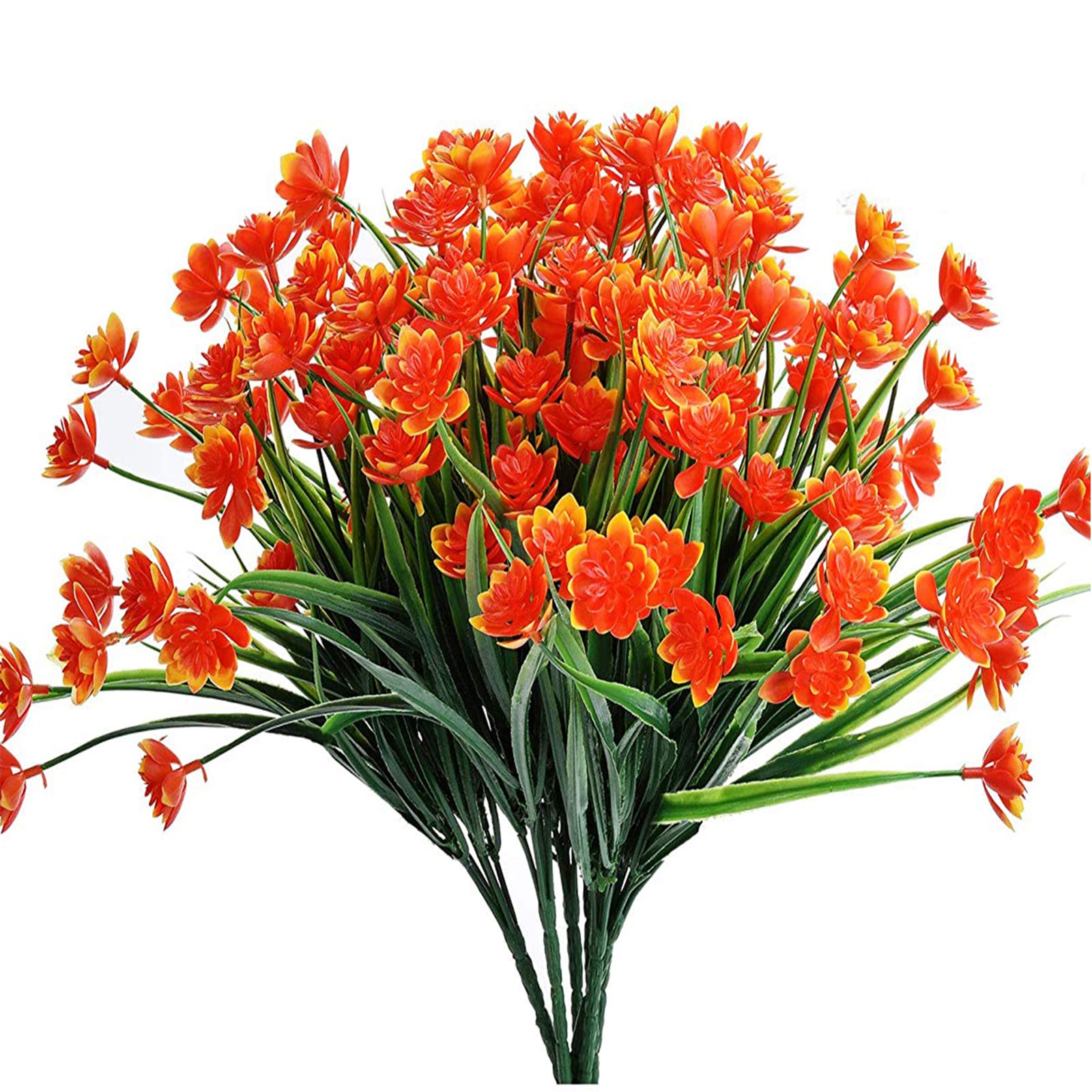 Leixi Artificial Flowers, 6pcs Fake Outdoor UV Resistant Plants Faux Plastic Greenery Shrubs Indoor Outside Hanging Planter Home Kitchen Office Wedding Garden Decor (Orange)