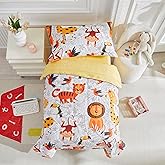 Kids Comforter Sheet Set - Soft and Breathable Bed Set Includes Quilted Comforter, Fitted Sheet, Flat Top Sheet, Pillowcase and Toddler Pillowcase - 4 Pieces Toddler Bedding Set Yellow Jungle Animal