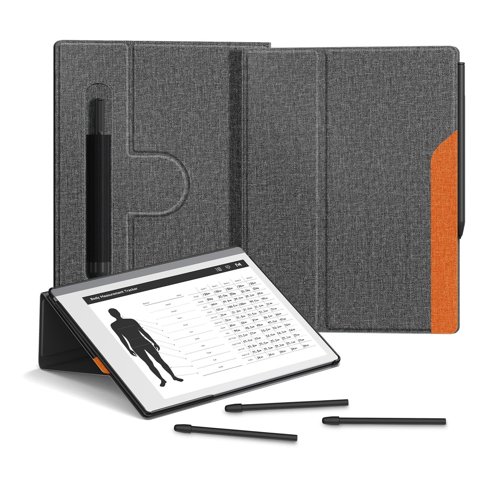 Ayotu Book Folio Case for Remarkable 2 Paper Tablet 10.3" 2020 Released, Premuin Fabric Smart Cover with 360 Degree Rotatable Stand and Stylus Pocket, Only for Remarkable 2, Gray & Orange — image 1