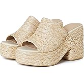 CYNLLIO Platform Sandals for Women Espadrilles Wedegs Open Toe Heels Raffia Woven Slides Chunky Heeled Boho Shoes for Summer Beach Vacation