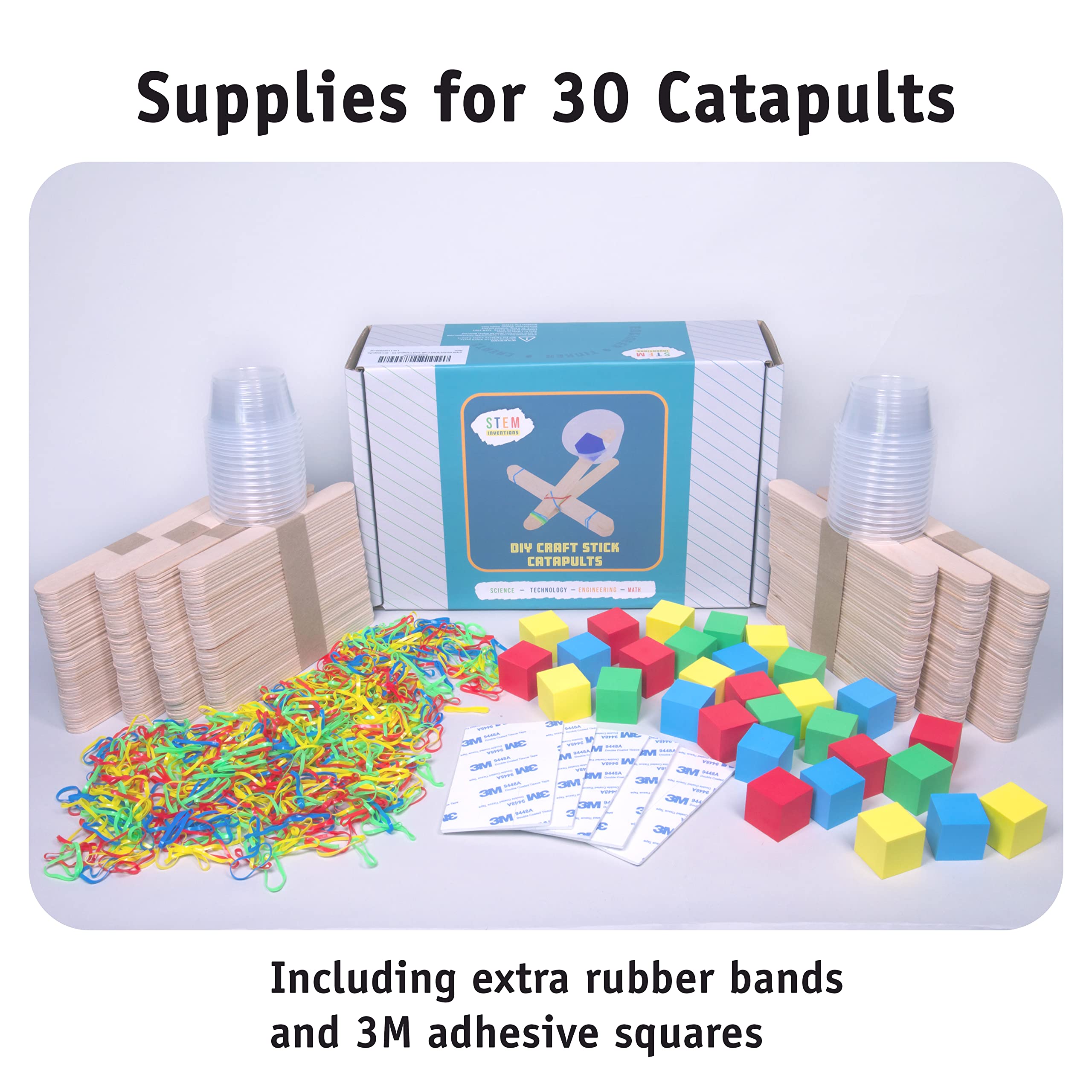Catapults Kit – Supplies to Build 30 Mini Toy Catapults - Complete Bulk STEM Project Kit for Kids and Classrooms