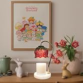 Strawberry Shortcake Candle Warmer Lamp, Dimmable Candle Lamp with Built in Timer, Glass Strawberry Red Dome, Gold Pole, White Marble Anti-Slip Base, 50W Bulb, Wall Plug-in Heat Lamp