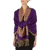 Sakkas Border Pattern Layered Reversible Woven Pashmina Shawl Scarf Wrap Stole
