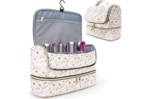 Pripher Double-Layer Travel Case Compatible for Dyson Airwrap & Shark Flexstyle Styler & Hair Dryer with Large Waterproof Compartment, Storage Carrying Bag for Airwrap Attachments (White Garden)