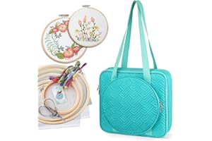 FINPAC Embroidery Bag, Cross Stitch Storage, Square Quilted Tote Organizer with Multiple Pockets for Floss, Hoops, Thread, Stitch Tools Kit [Bag Only], Teal