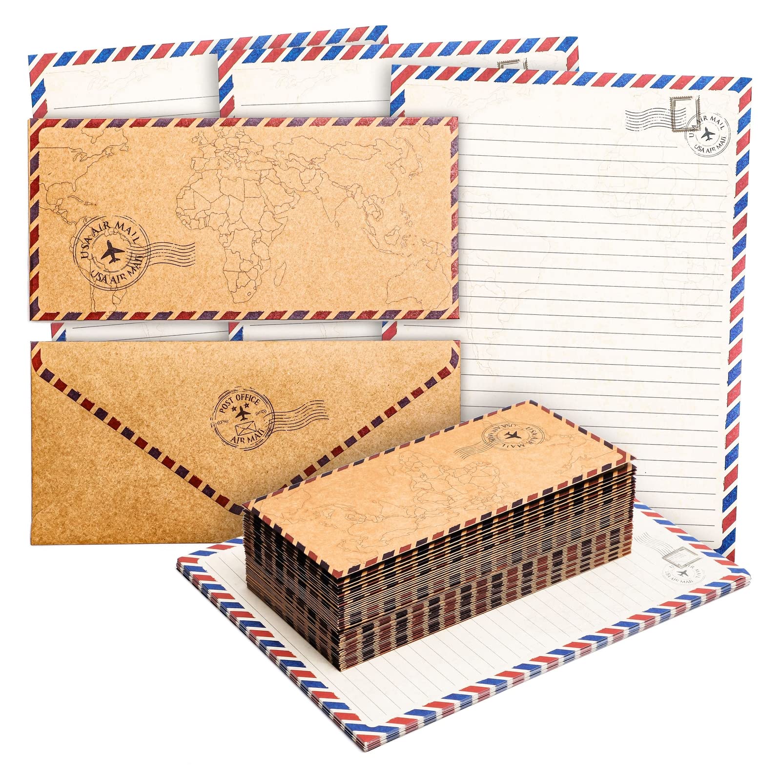 Photo 1 of 48 Pack Letter Writing Stationary Paper and Envelopes Set, Vintage Travel Design (6.9 x 9.25 In)