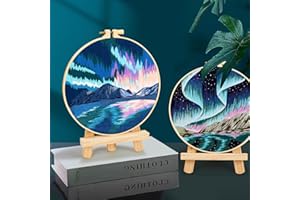 ARMINDOU Aurora Borealis Embroidery Starter Kits for Beginners Adults, Stamped Cross Stitch Kit for Adult Beginner, Hand Embroidery Needlepoint Kit, 2 Set Embroidery Supplies, 2 Hoops (Attached Video Tutorial)