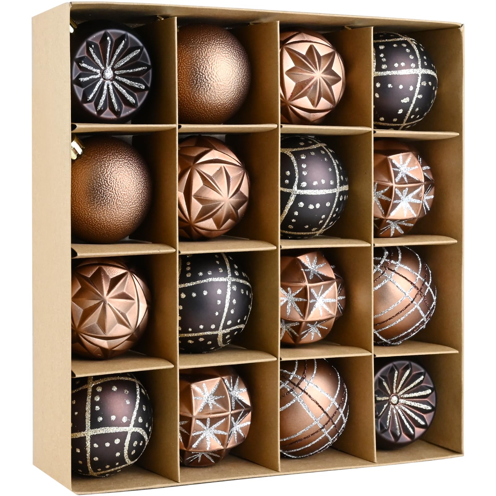 Photo 1 of 16pcs Christmas Ball Ornaments - Christmas Tree Decorations Shatterproof Ornaments, 2.36 Inch Bronze Copper Brown Gold Hanging Balls for Thanksgiving & Autumn Harvest (Brown & Gold)