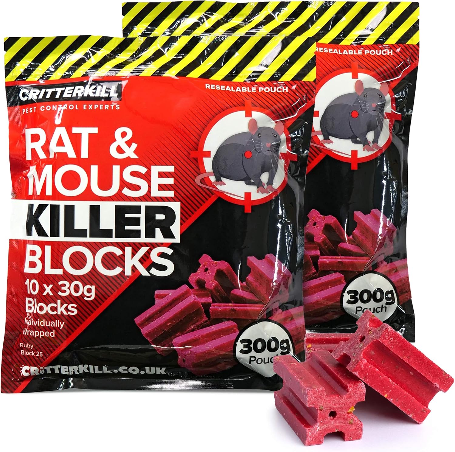 CritterKill Rat & Mouse Killer Poison Blocks 300g - Rat and Mouse Poisoning Sachets - All Weather Block Bait (600g)