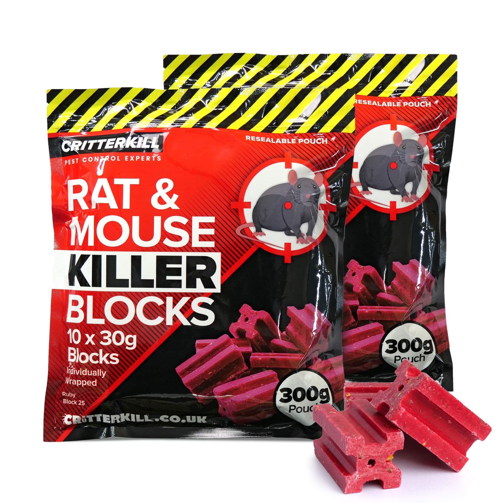 CritterKill Rat & Mouse Killer Poison Blocks 300g – Rat and Mouse Poisoning Sachets - All Weather Block Bait (600g)