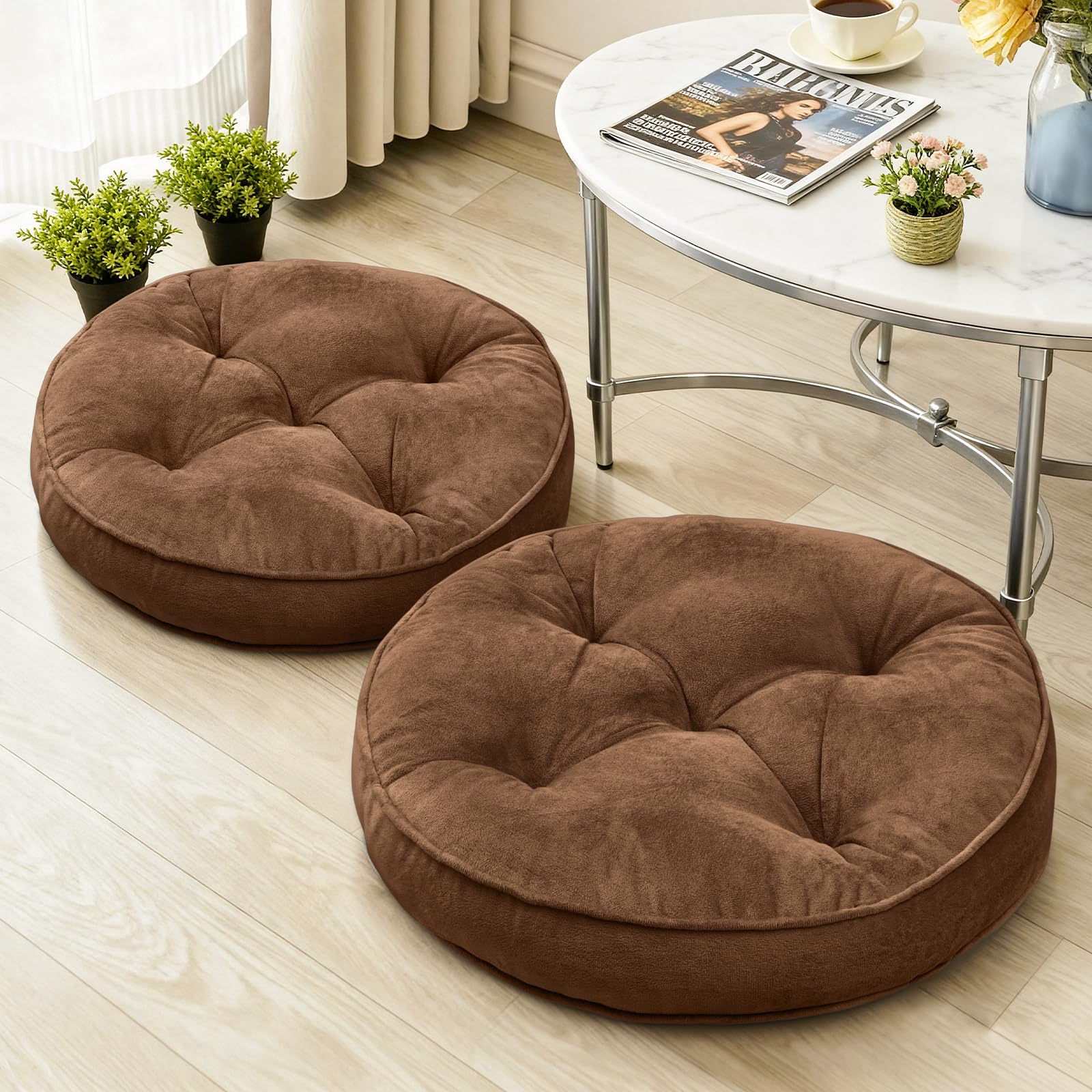 View 1 of 1 MIDDLE ONE Floor Pillow Set of 2, Memory Foam Meditation Cushion, Floor Cushions for Adults Sitting, Large Round Seat Cushions for Yoga, Living Room, 20x20 Inch (Round | Brown)